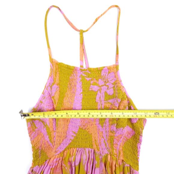FREE PEOPLE Heat Wave Maxi Dress Gold Floral Tiered Ruffle Smocked Resort XS - Picture 3 of 8